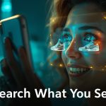 Person using AR and visual search technology to discover products and information, symbolizing the future of visual discovery and SEO in 2025.