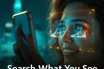 Person using AR and visual search technology to discover products and information, symbolizing the future of visual discovery and SEO in 2025.