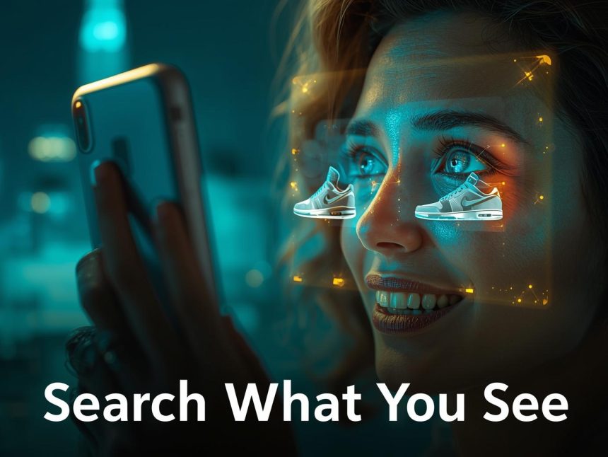 Person using AR and visual search technology to discover products and information, symbolizing the future of visual discovery and SEO in 2025.