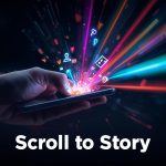 Digital marketer surrounded by glowing video screens, symbolizing the dominance of visual storytelling and video marketing in 2025.