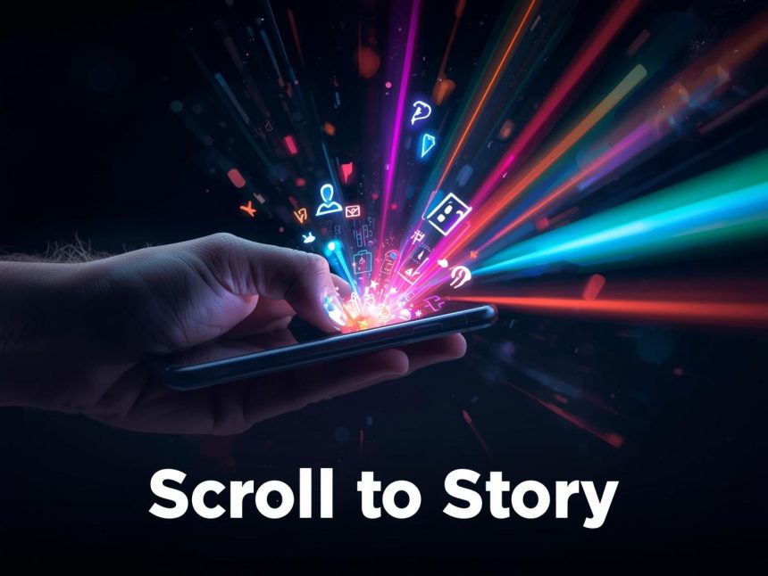 Digital marketer surrounded by glowing video screens, symbolizing the dominance of visual storytelling and video marketing in 2025.