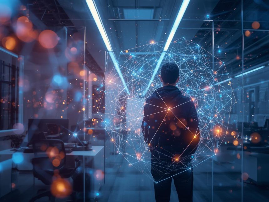 Visual of digital marketer mapping AI-driven content clusters for 2025 SEO strategy