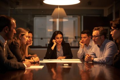 Team of business professionals analyzing high-intent SEO data for B2B growth in 2025.