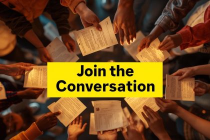 Person’s face with curiosity expression, “Be Heard”