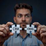 Face in shadows merging into data stream pointing to email icon