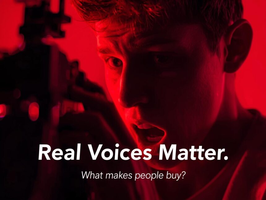 Creator filming product review with emotional expression