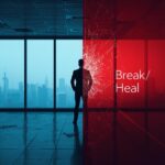 Person in tension with digital distortion, crisis communication AI theme