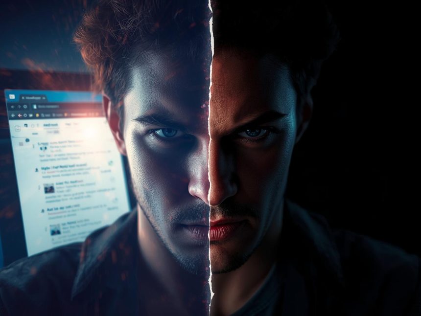 Person viewing email in dark mode with contrast shift