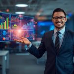 Marketer analyzing benchmark data that attracts backlinks.