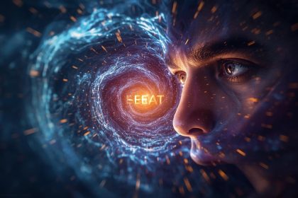 Human hand examining AI-generated data with a magnifying glass, highlighting EEAT's importance in the LLM era for Google rankings.