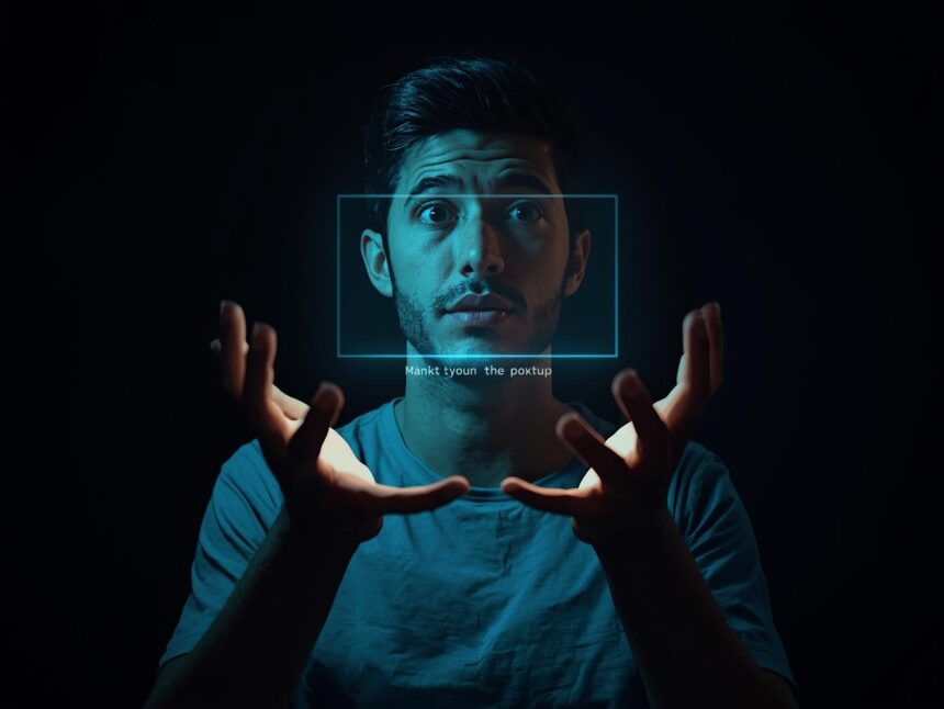 Person gazing at a glowing AI snippet box on a landing page.