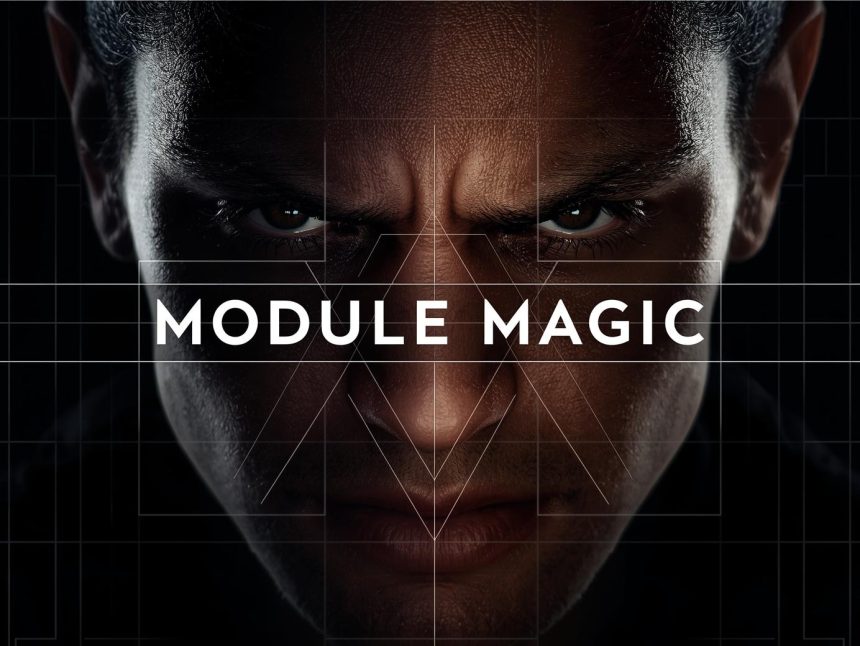 Hands assembling email modules into a design system