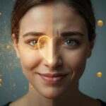 Face overlaid with emotion analytics data lines