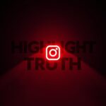 Spotlight illuminating a glowing Instagram Highlight icon surrounded by shadows, symbolizing authenticity and trust