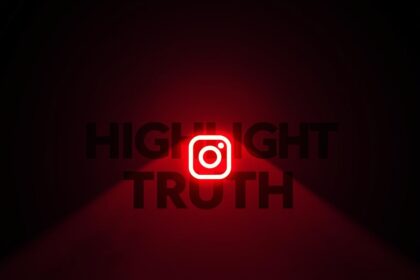 Spotlight illuminating a glowing Instagram Highlight icon surrounded by shadows, symbolizing authenticity and trust