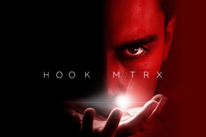 Person staring intensely, bold text ‘Hook Matrix’ over dark background