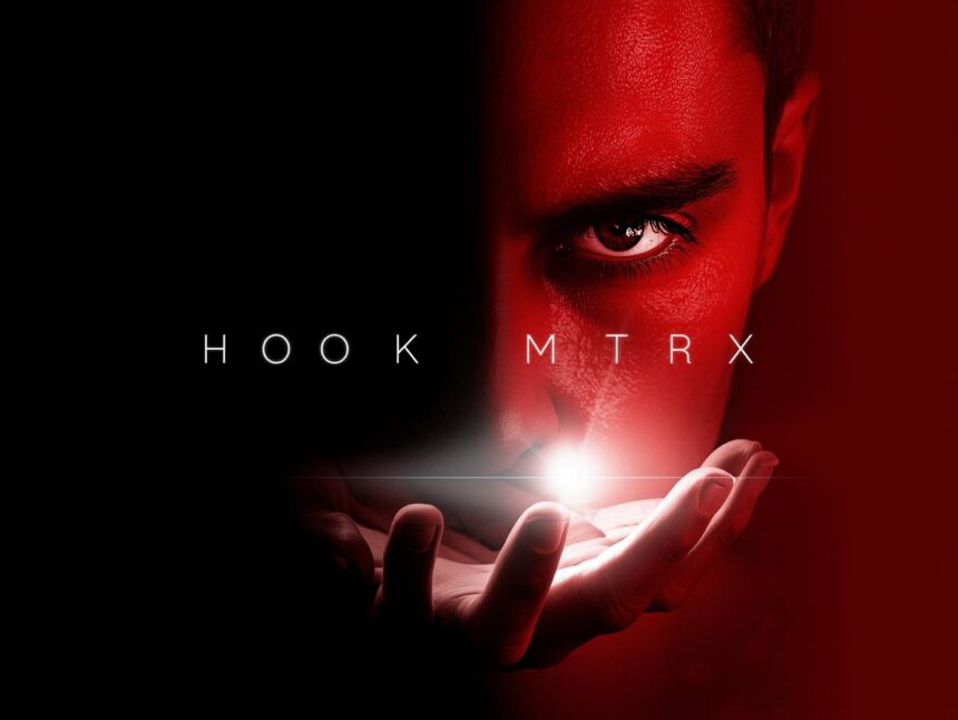 Person staring intensely, bold text ‘Hook Matrix’ over dark background