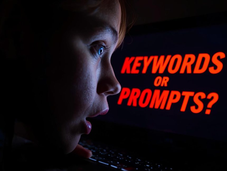 Marketer comparing long-tail keywords and AI prompts for conversions in 2025.