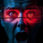 Person reacting, meme panel glowing behind