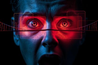 Person reacting, meme panel glowing behind