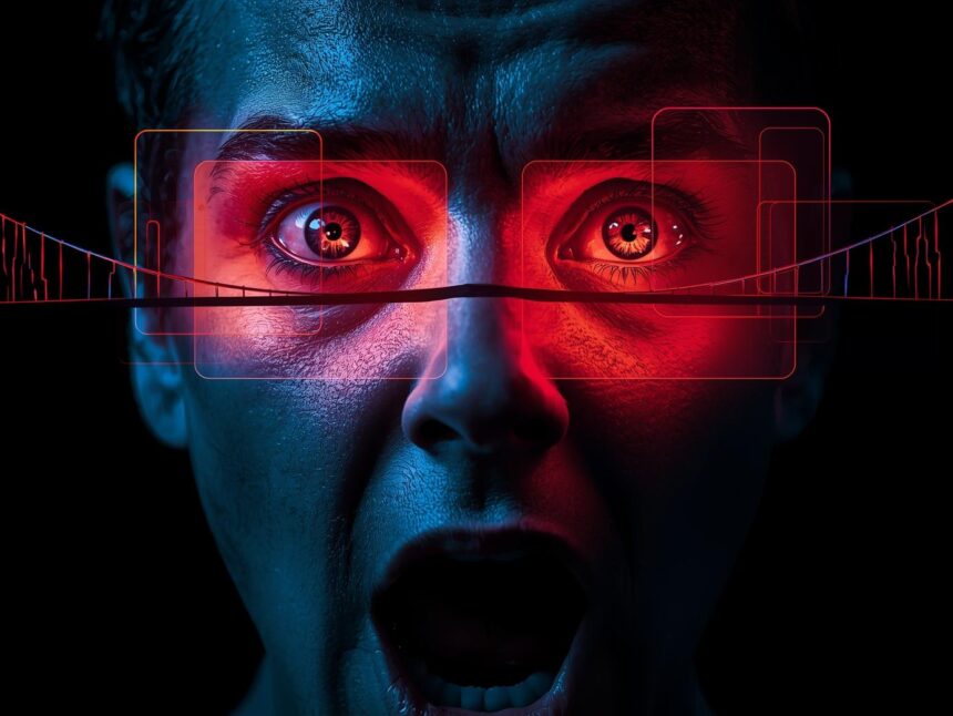 Person reacting, meme panel glowing behind