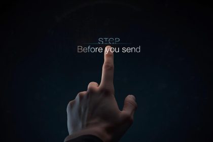 Person questioning messaging compliance with a phone