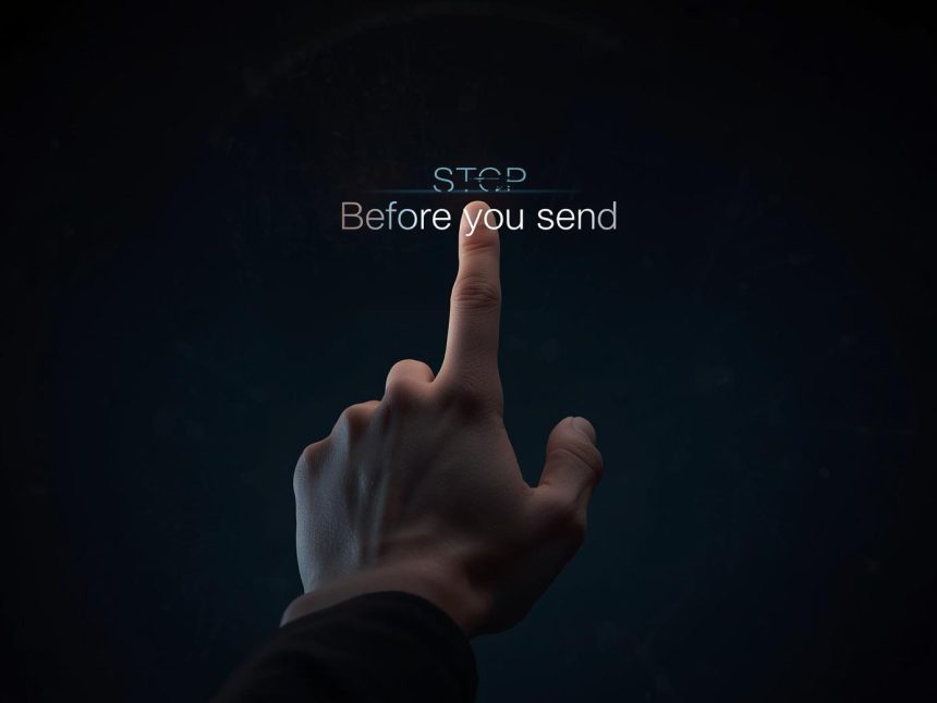 Person questioning messaging compliance with a phone