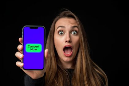 Excited mobile user discovering a landing page