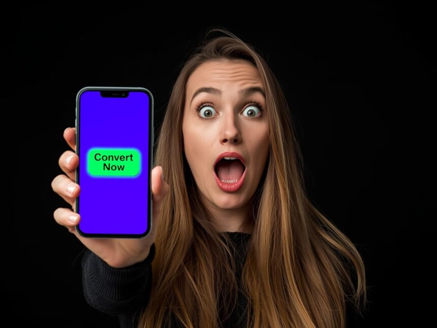 Excited mobile user discovering a landing page