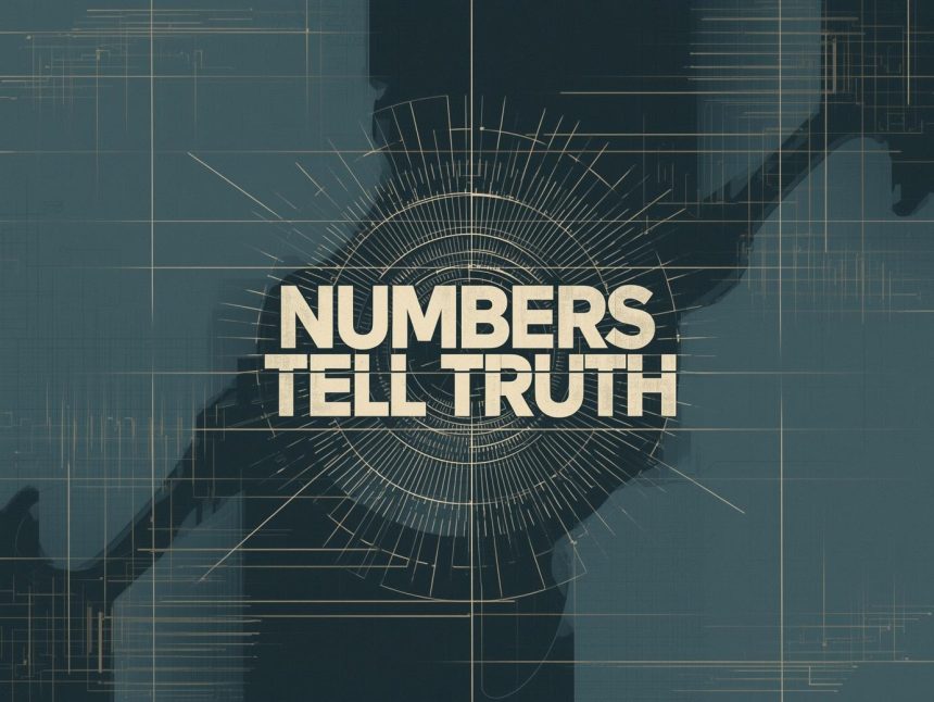 Person gazing at floating numbers and charts — illustrating data journalism in content marketing