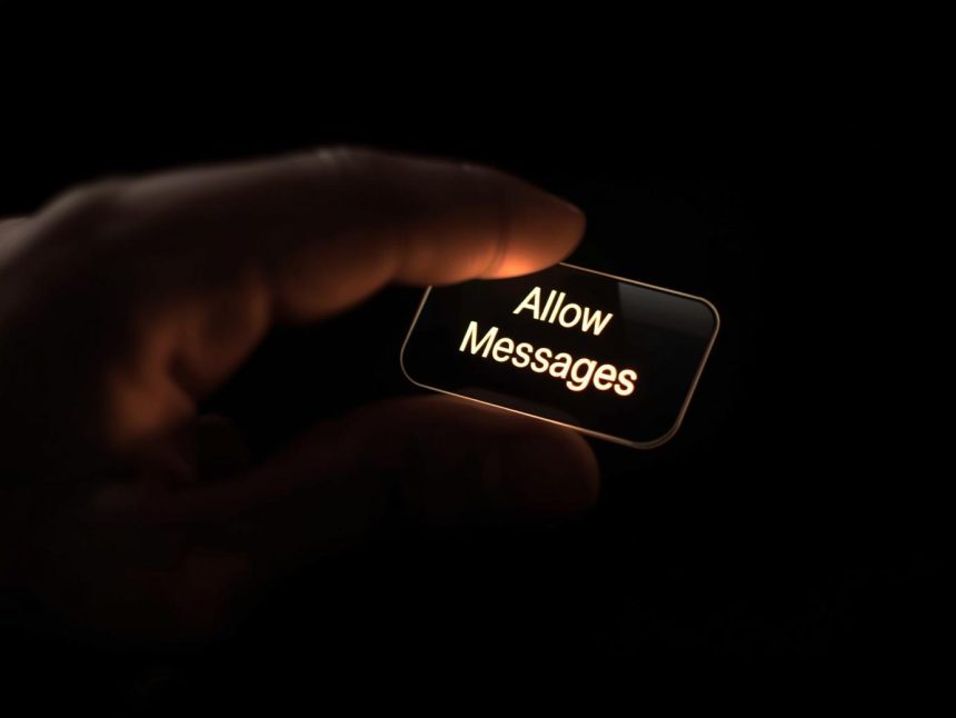Person pressing “Allow Messages” button on phone screen