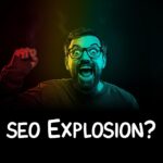 Dynamic illustration of a podcaster celebrating SEO success with vibrant colors and motivational energy for YouTube optimization guide.