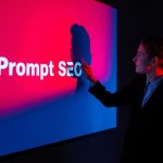 Marketer looking at glowing laptop symbolizing AI-powered SEO prompts