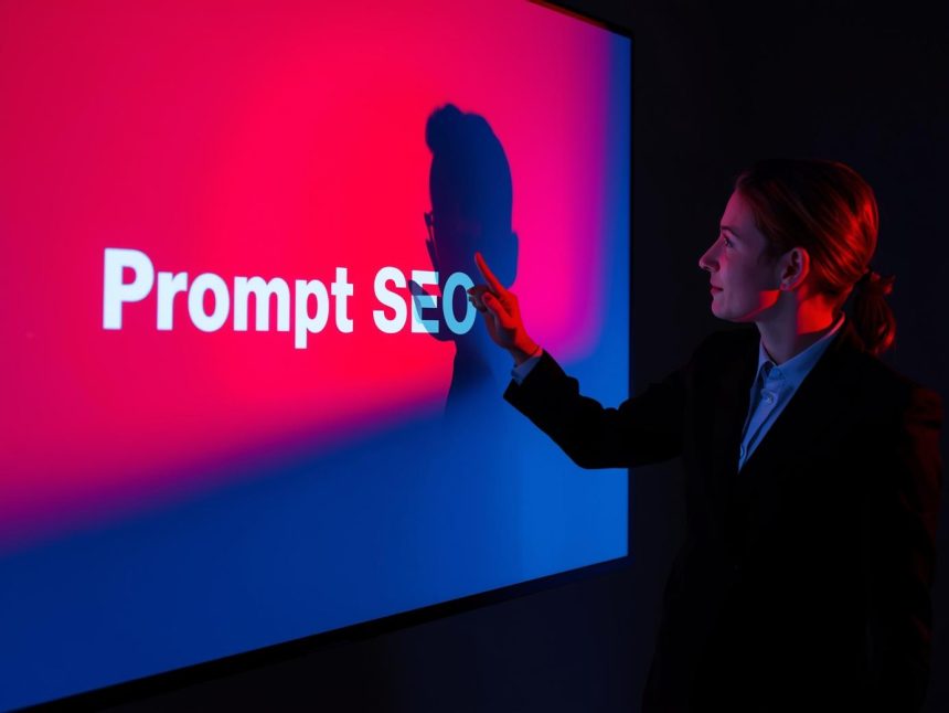 Marketer looking at glowing laptop symbolizing AI-powered SEO prompts