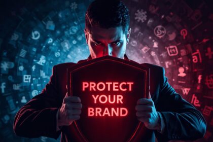 A digital marketer shielding their brand from social media risks.
