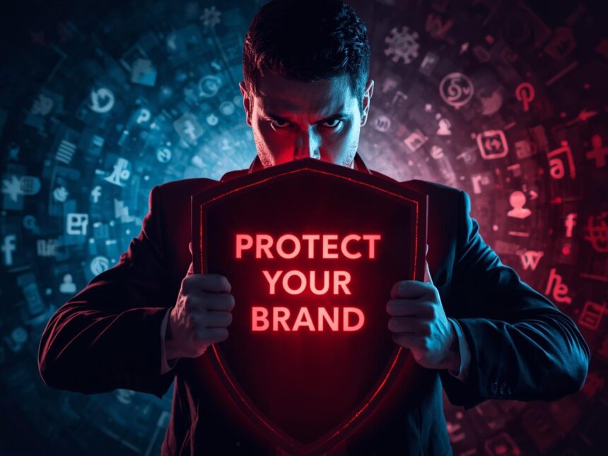 A digital marketer shielding their brand from social media risks.