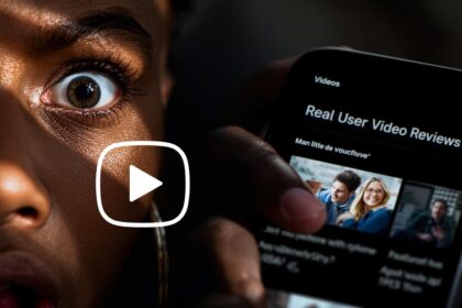 A viewer watching a customer video review on smartphone