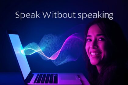 AI-generated voiceover emerging from a laptop screen without a microphone