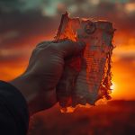 Clock against fiery sky with fading document — sunset clause concept
