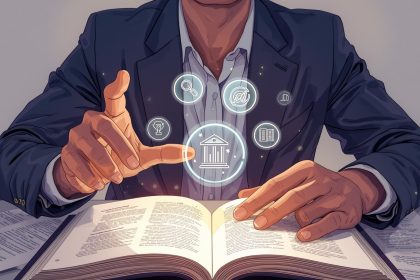 Designer turning text blocks into colorful visuals on screen.