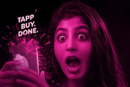 Woman reacting to shoppable video on phone