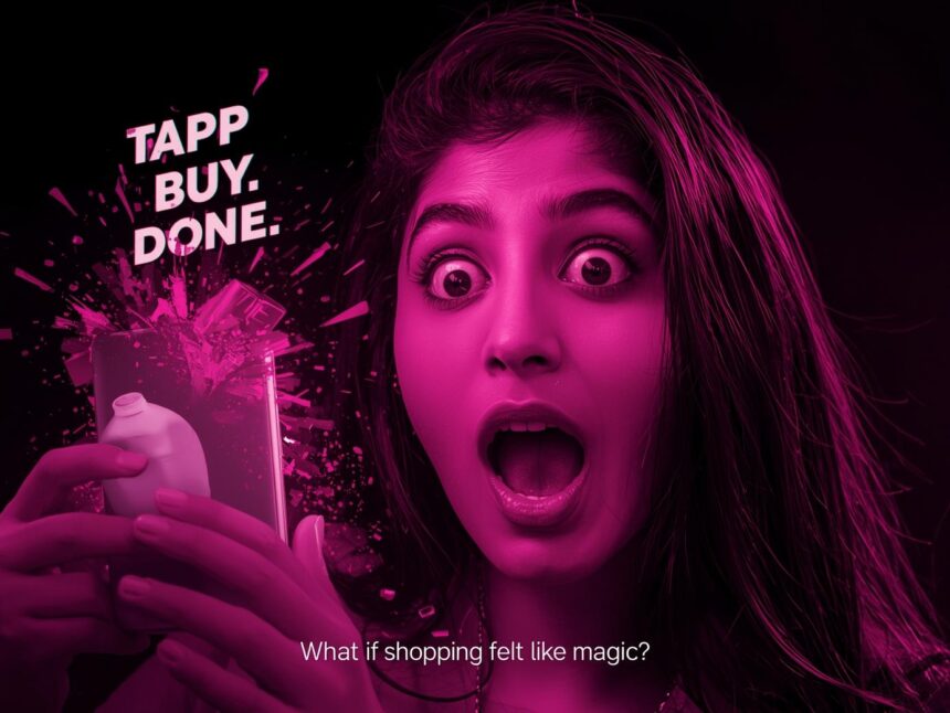 Woman reacting to shoppable video on phone