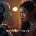 Marketer collaborating with AI to design creative, data-driven digital storytelling campaigns.