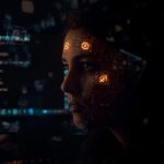 Half-lit face with digital overlay