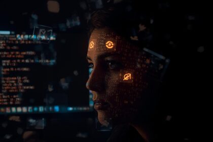 Half-lit face with digital overlay