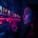 Digital creator highlighting glowing chapter markers on a video timeline