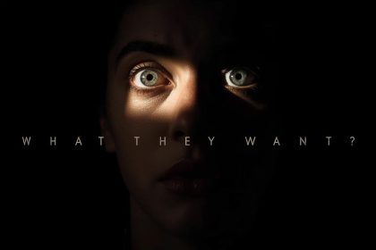 Curious person thinking, data icons floating