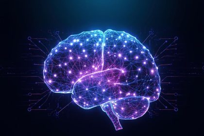 Diagram of an interconnected content Topic Cluster with AI symbol.