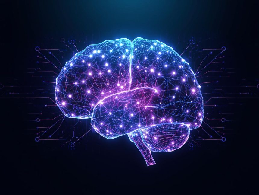Diagram of an interconnected content Topic Cluster with AI symbol.