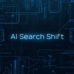 Surprised marketing manager pointing at glowing visibility graph labelled ‘GEO’ showing AI search boost.